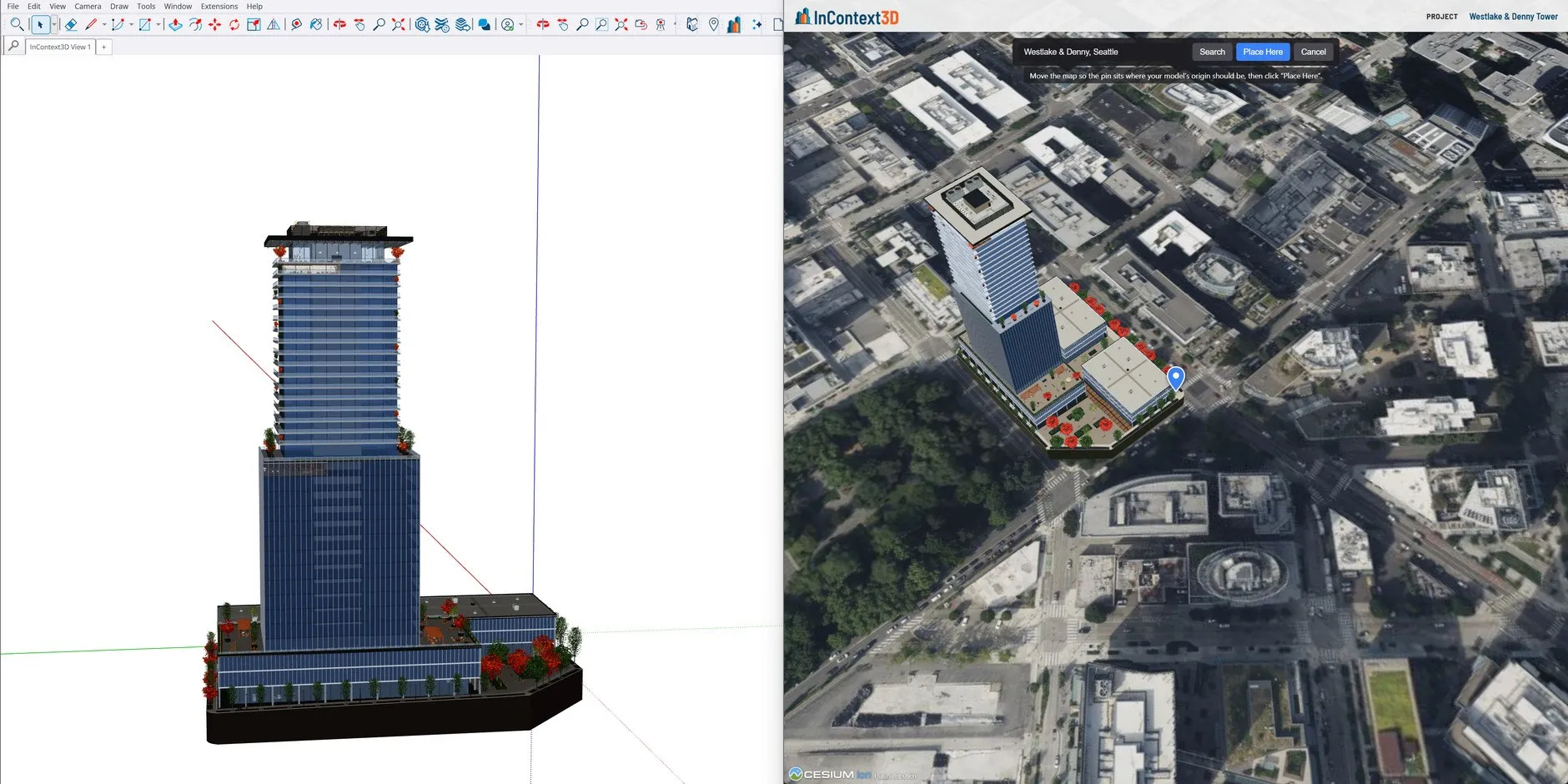 Placing a SketchUp model on its site in InContext3D